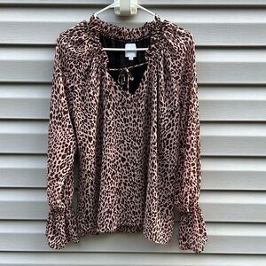 Sen | Animal Print Long Sleeve Blouse Pink Black size Medium